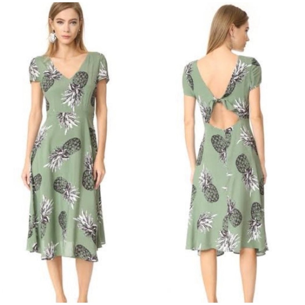 Tropical Midi Dress Vacation Pineapple Print Sage Green Size 4 BB Dakota